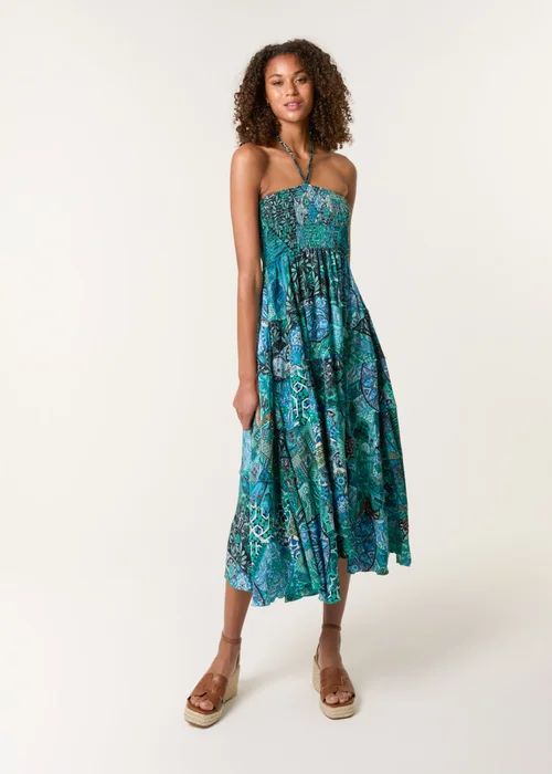 Blue Vanilla Blue Patchwork Halter Neck Dress - One Size Image 3