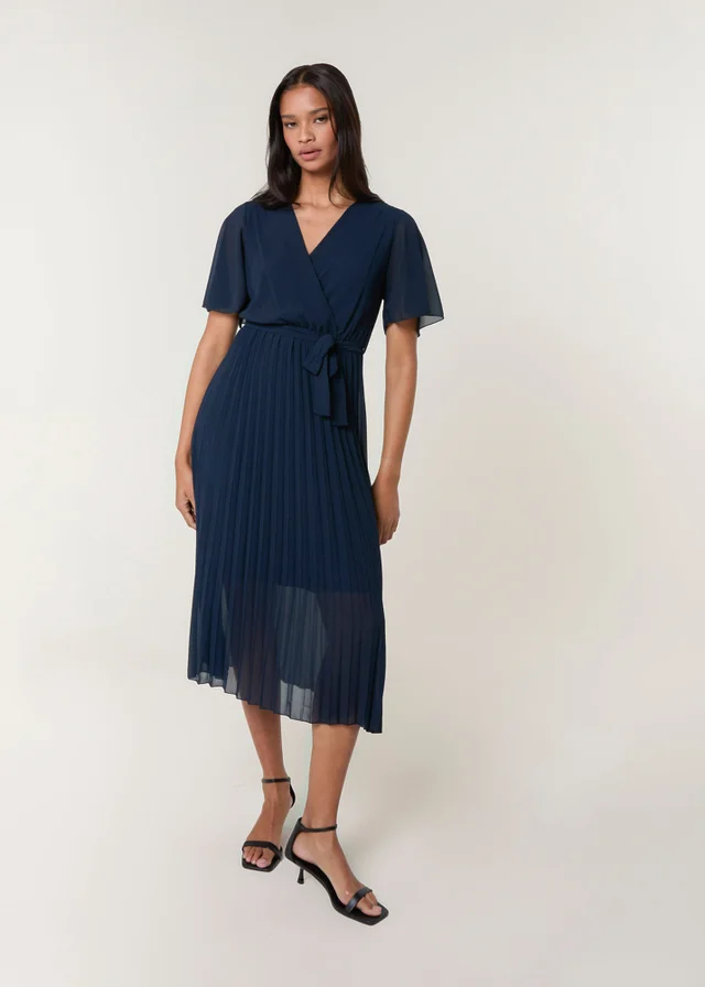 Blue Vanilla Navy Pleated Chiffon Dress