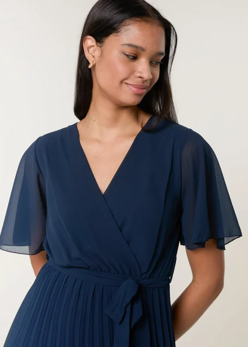 Blue Vanilla Navy Pleated Chiffon Dress - Small Image 2