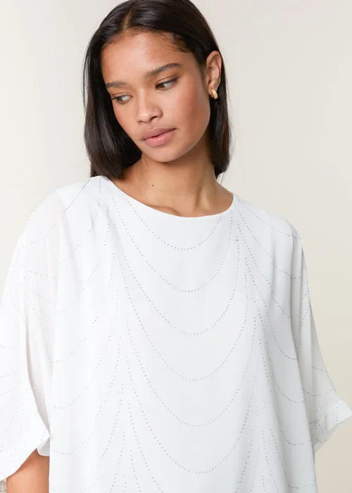 Blue Vanilla White Studded Wave Chiffon Kaftan Top - One Size Image 2