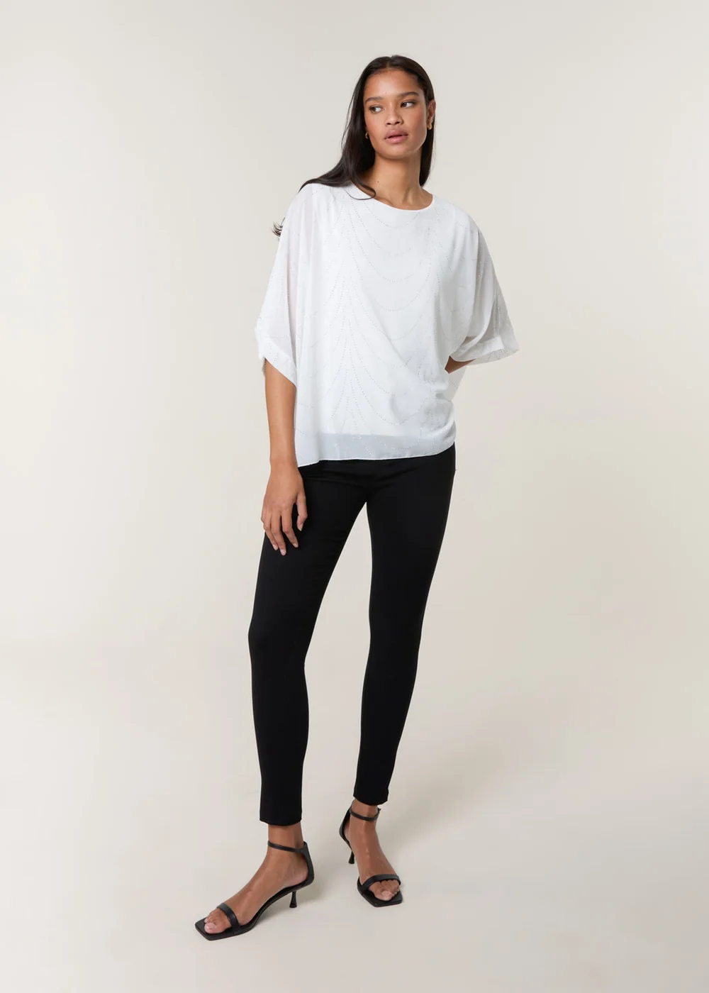 Blue Vanilla White Studded Wave Chiffon Kaftan Top - One Size Image 3