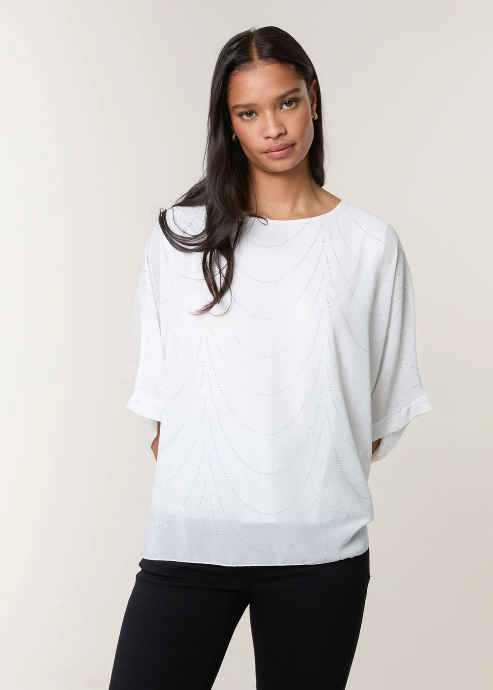Blue Vanilla White Studded Wave Chiffon Kaftan Top - One Size Image 1