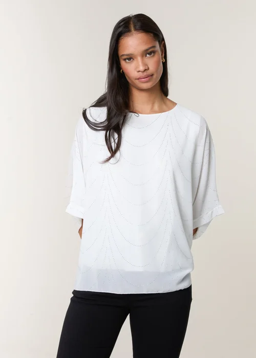 Blue Vanilla White Studded Wave Chiffon Kaftan Top - One Size Image 1