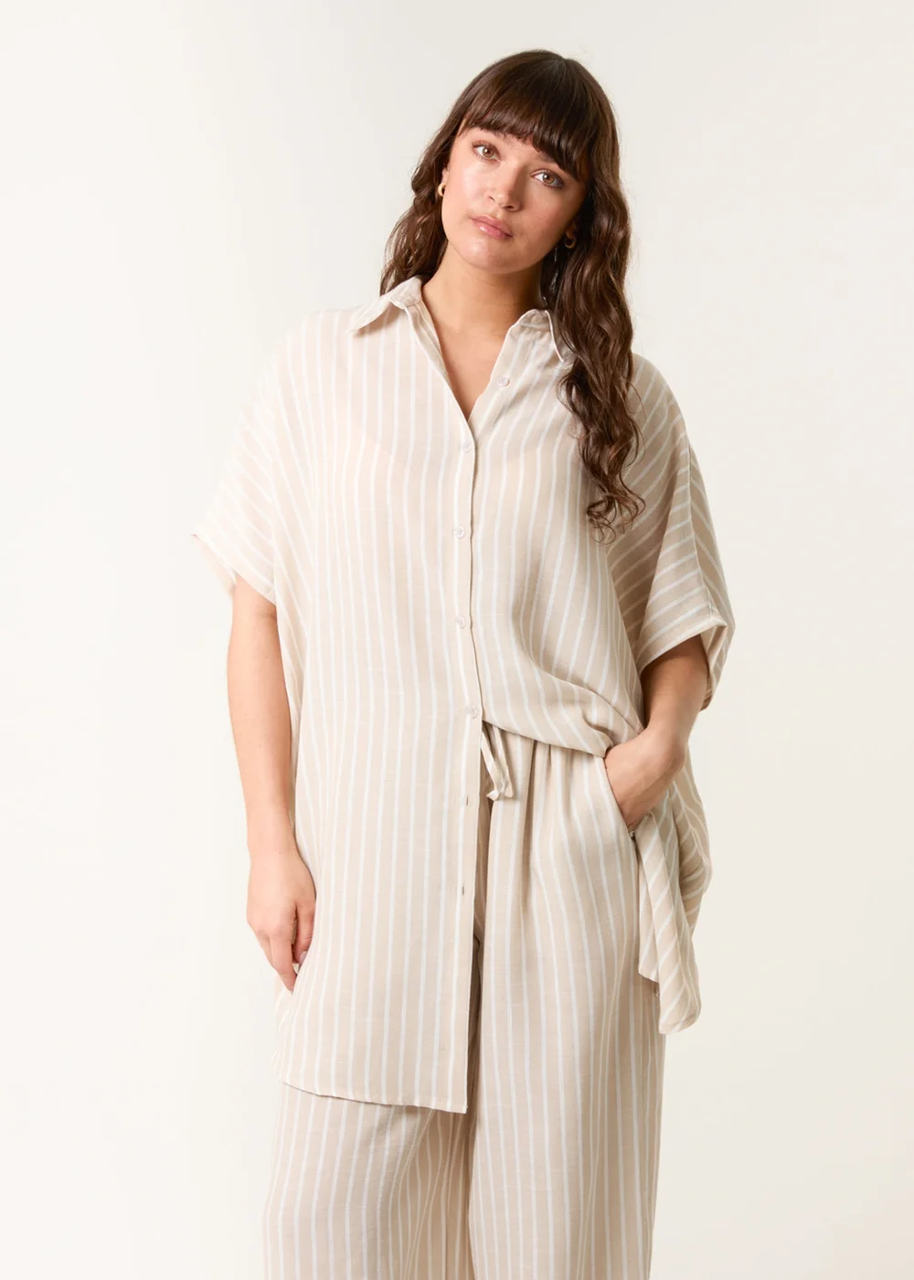 Blue Vanilla Stone Oversized Pinstripe Shirt - One Size Image 1