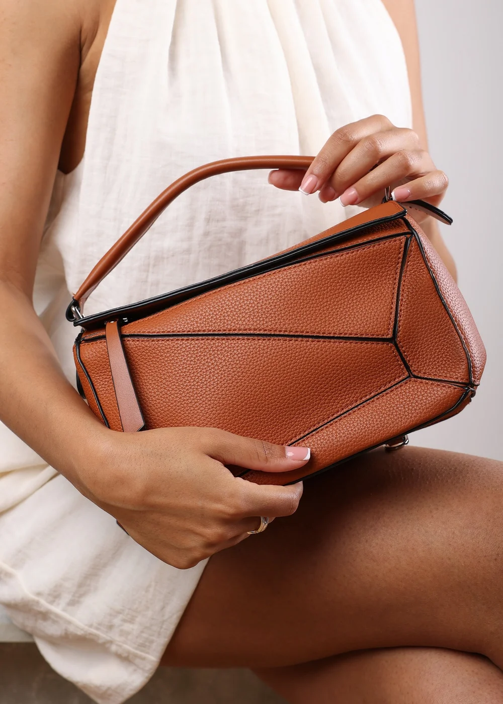 Where's That From Tan Abrazo Geometric Top Handle Bag - One Size Image 1