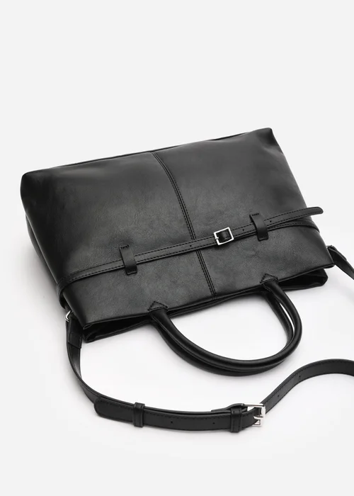 Where's That From Flores Black Luxury Structured Leather Tote Bag - One Size Image 5
