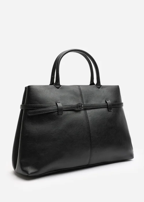 Where's That From Flores Black Luxury Structured Leather Tote Bag - One Size Image 3