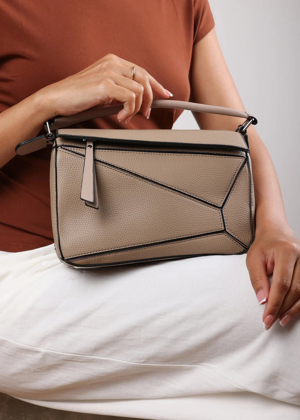 Where's That From Taupe Abrazo Geometric Top Handle Bag - One Size Image 1