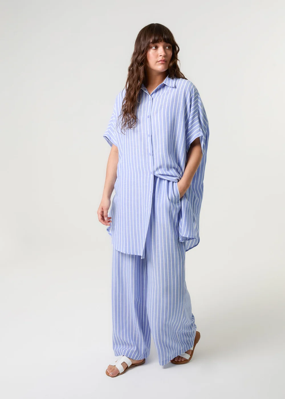 Blue Vanilla Blue Oversized Pinstripe Shirt - One Size Image 2