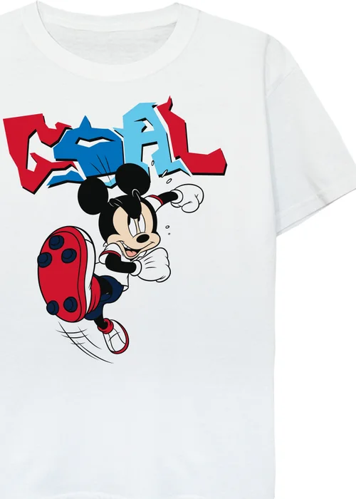 Ada & Ted Disney Mickey Mouse Football Goal Kids White Graphic T-Shirt (3-13 Years) - Age 5-6 Years Image 2