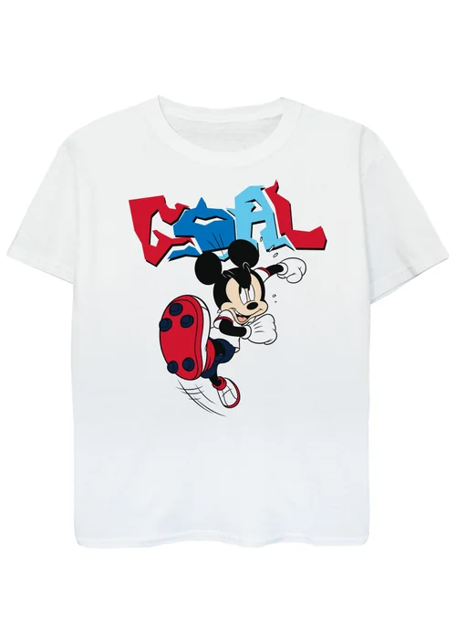Ada & Ted Disney Mickey Mouse Football Goal Kids White Graphic T-Shirt (3-13 Years) - Age 5-6 Years Image 1