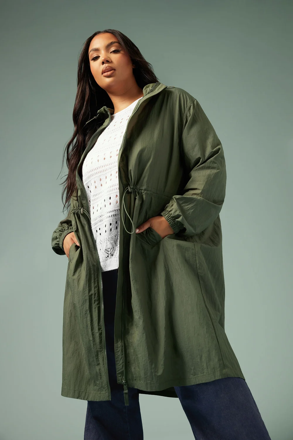 YOURS Curve Khaki Green Lightweight Longline Parka Jacket - 16 Image 1
