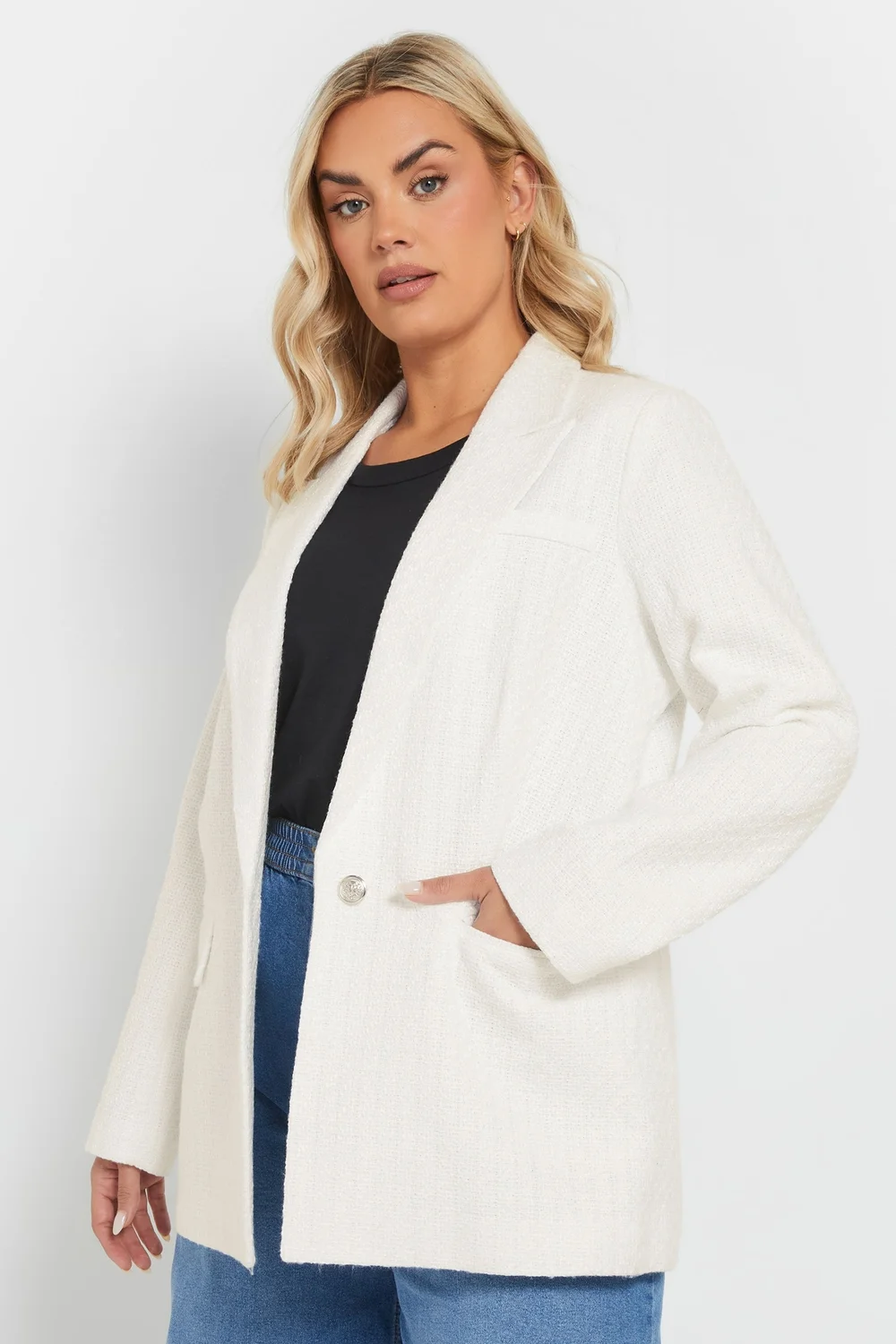 Yours Curve Ivory White Boucle Blazer - 14 Image 1