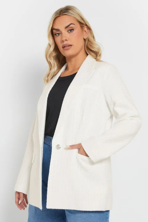 Yours Curve Ivory White Boucle Blazer - 14 Image 1