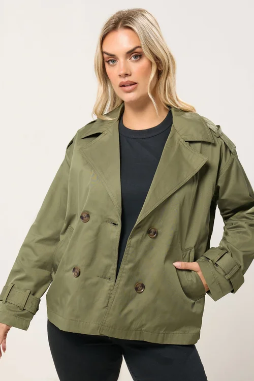 Yours Curve Khaki Short Trench Coat - 18 Image 1