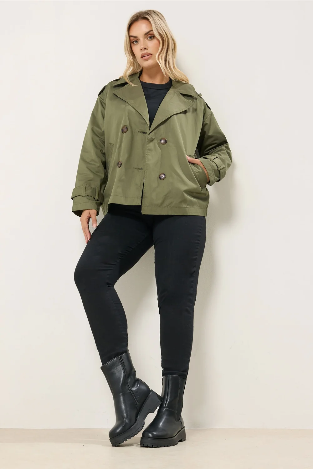 Yours Curve Khaki Short Trench Coat - 18 Image 2