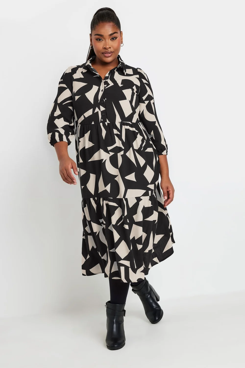 Yours Curve Black & White Abstract Print Shirt Dress - 22-24 Image 2