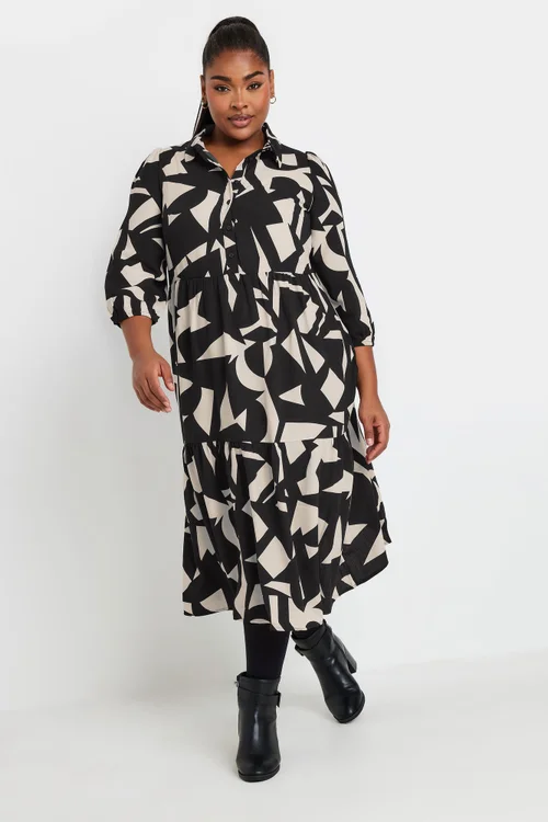 Yours Curve Black & White Abstract Print Shirt Dress - 22-24 Image 2