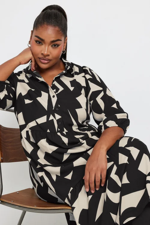 Yours Curve Black & White Abstract Print Shirt Dress - 22-24 Image 4