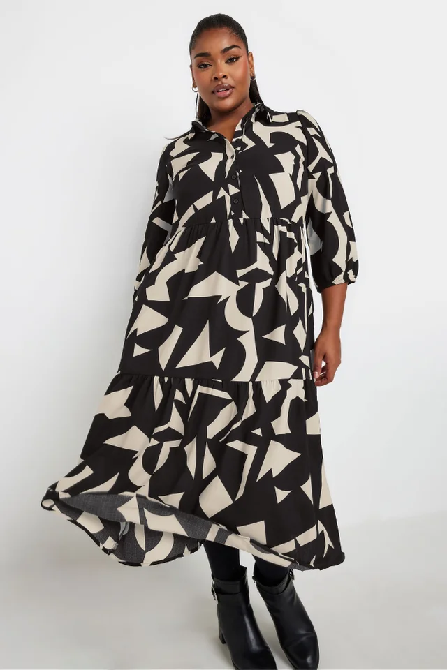 Yours Curve Black & White Abstract Print Shirt Dress