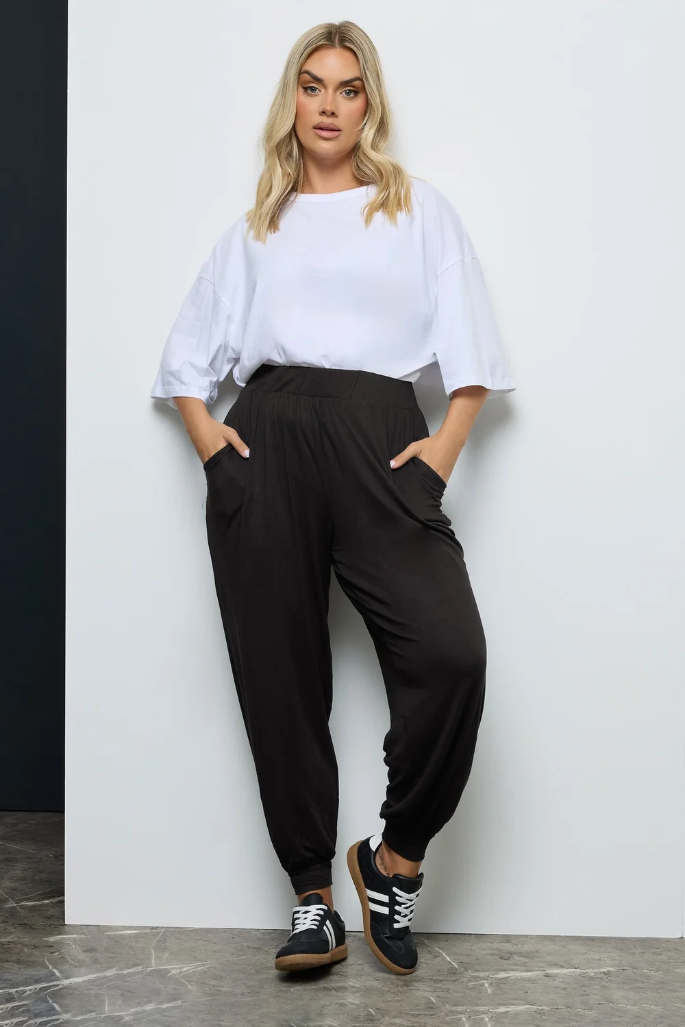 Yours Curve Black Cuffed Harem Joggers - 26-28/L28 Image 2