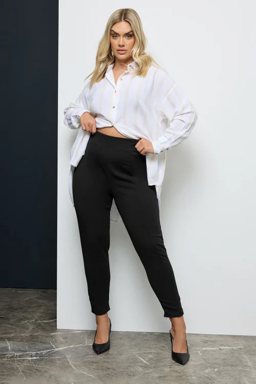 Yours Curve Black Stretch Tapered Trousers - 26-28/L28 Image 2