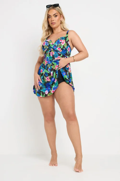 Yours Curve Black Tropical Print Premium Underwired Tankini Top - 222 Image 4
