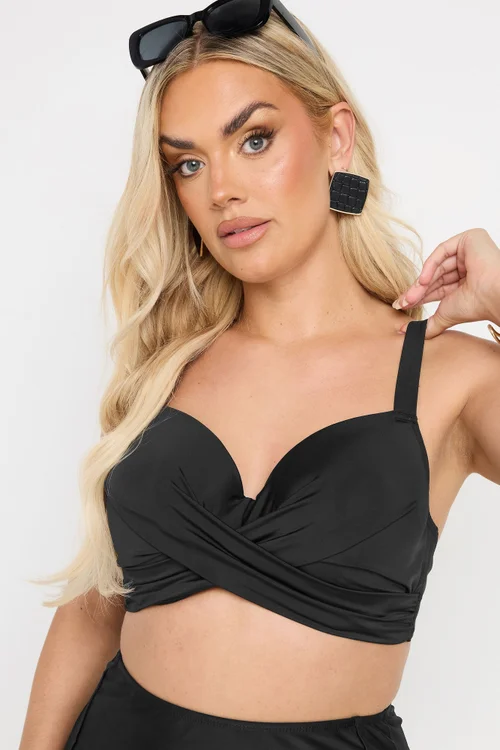 Yours Curve Black Premium Underwired Bikini Top - 42G Image 2