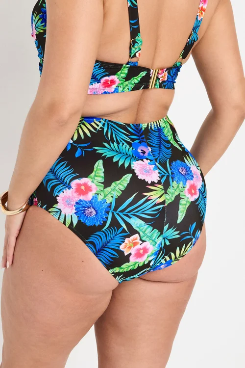 Yours Curve Black Tropical Floral Print High Waisted Bikini Briefs - Size 22 Image 3