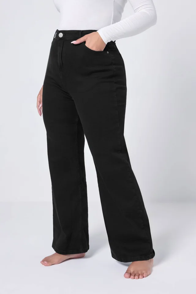 Yours Curve Black Wide Leg Denim Jeans