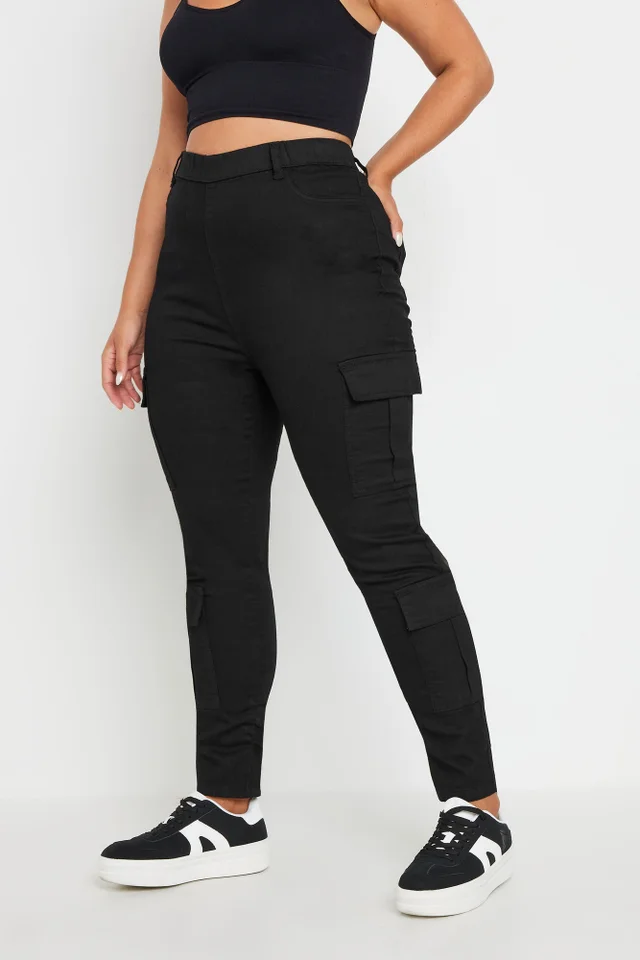 Yours Curve Black Cargo Pocket Jeggings