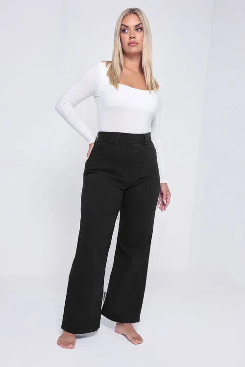 Yours Curve Black Wide Leg Jeggings - 26 Image 2