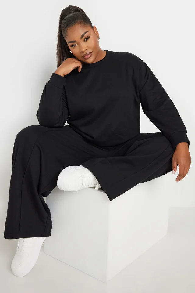 YOURS Curve Black Sweatshirt & Wide Leg Jogger Set