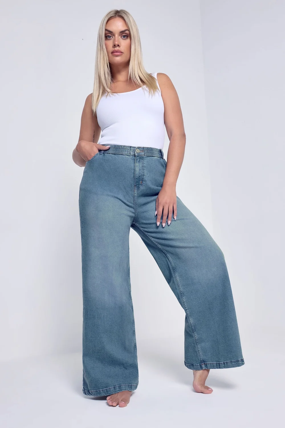 Yours Curve Blue Wide Leg Slouchy Jeans - 26/L30 Image 2