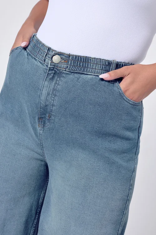 Yours Curve Blue Wide Leg Slouchy Jeans - 26/L30 Image 3