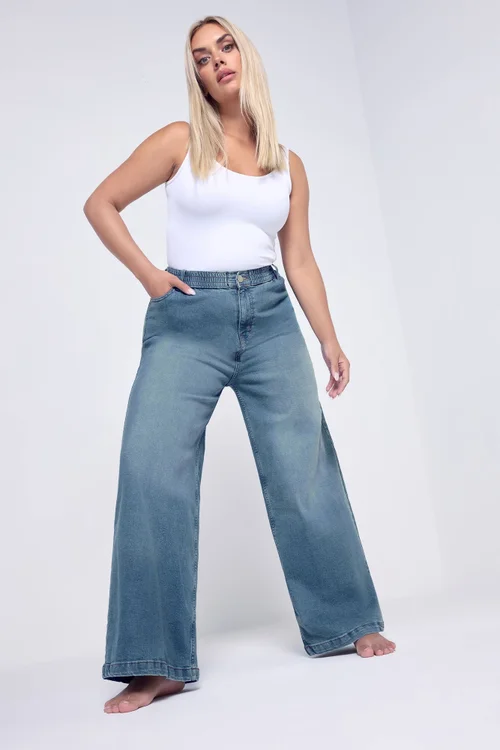 Yours Curve Blue Wide Leg Slouchy Jeans - 26/L30 Image 1