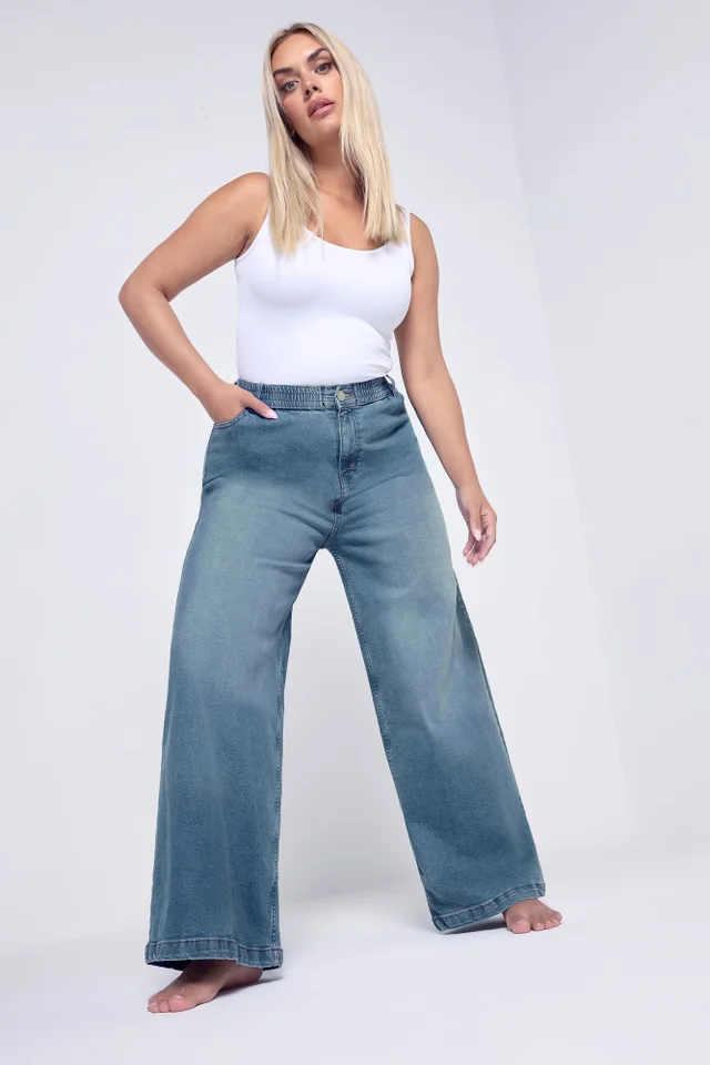 Yours Curve Blue Wide Leg Slouchy Jeans