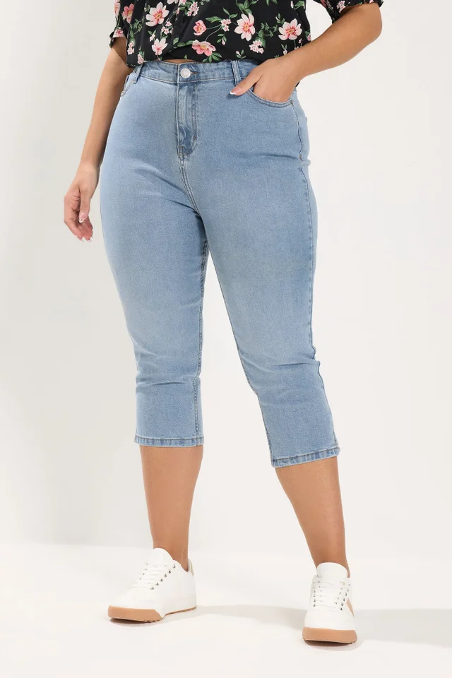 Yours Curve Light Blue Cropped AVA Jeans
