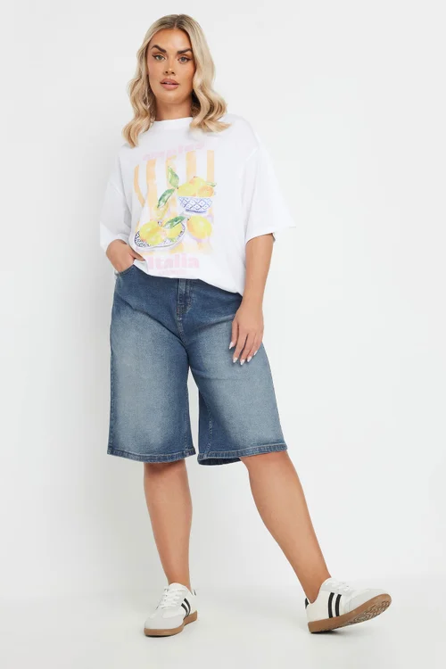 Yours Curve Mid Blue Stretch Denim Jorts - Size 28 Image 2