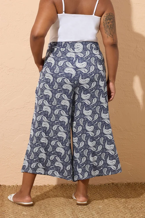Yours Curve Navy Blue Paisley Print Midaxi Culottes - 30-32 Image 3