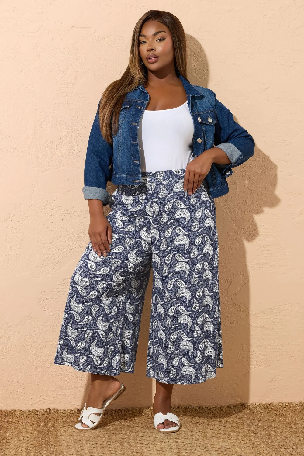 Yours Curve Navy Blue Paisley Print Midaxi Culottes - 30-32 Image 2