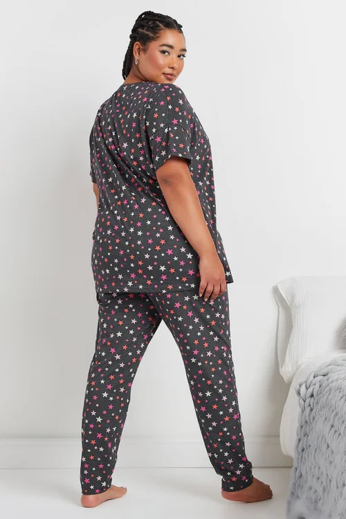 YOURS Curve Grey Star Print Short Sleeve Pyjama Set - Size 14-16 Image 4