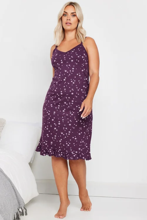 YOURS Curve Purple Scattered Star Print Chemise - Size 38-40 Image 2