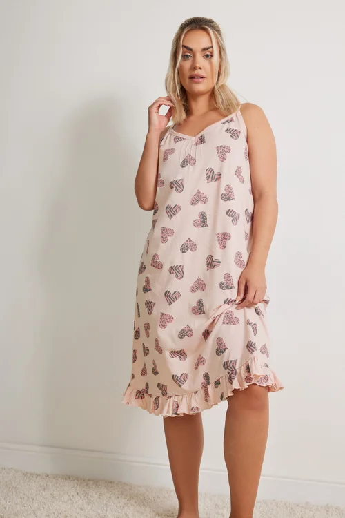 YOURS Curve Pink Heart Print Chemise Nightdress - Size 30-32 Image 1