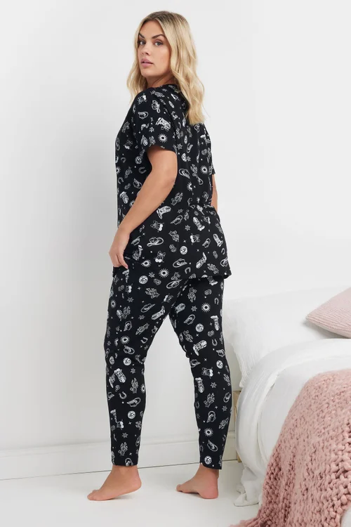 YOURS Curve Black & White Cowboy Print Pyjama Set - Size 18-20 Image 3