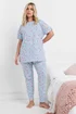 YOURS Curve Light Blue Cherry Bow Print Pyjama Set - Size 34-36 Image 1