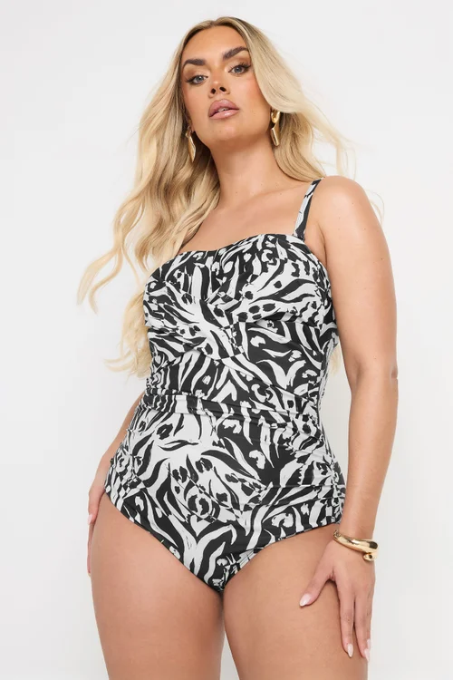 Yours Curve Black Abstract Animal Print Super Sculpt Swimsuit - Size 24 Image 2