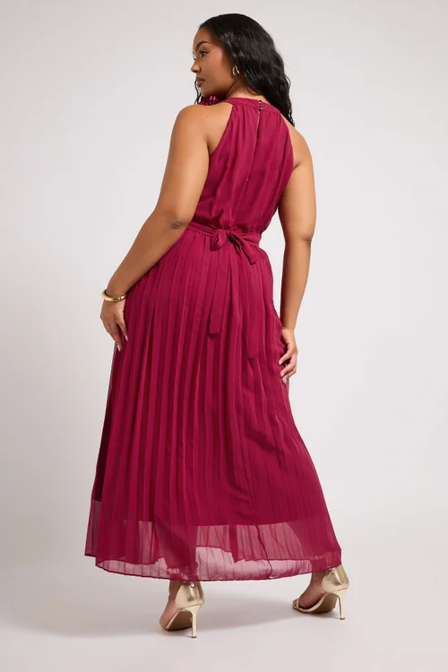 Yours London Curve Red Corsage Detail Pleated Maxi Dress - 26-28 Image 3
