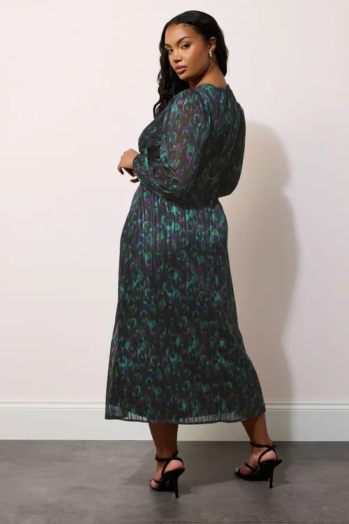 Yours London Curve Black Metallic Peacock Midaxi Dress - 22 Image 3
