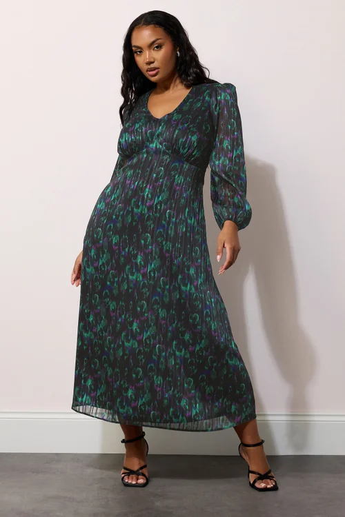 Yours London Curve Black Metallic Peacock Midaxi Dress - 22 Image 1